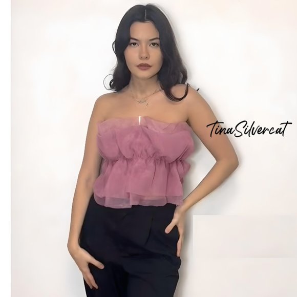 BLOGGER'S FAVE! Zara Organza Strapless Top Pink Sz S NWT - Picture 4 of 11